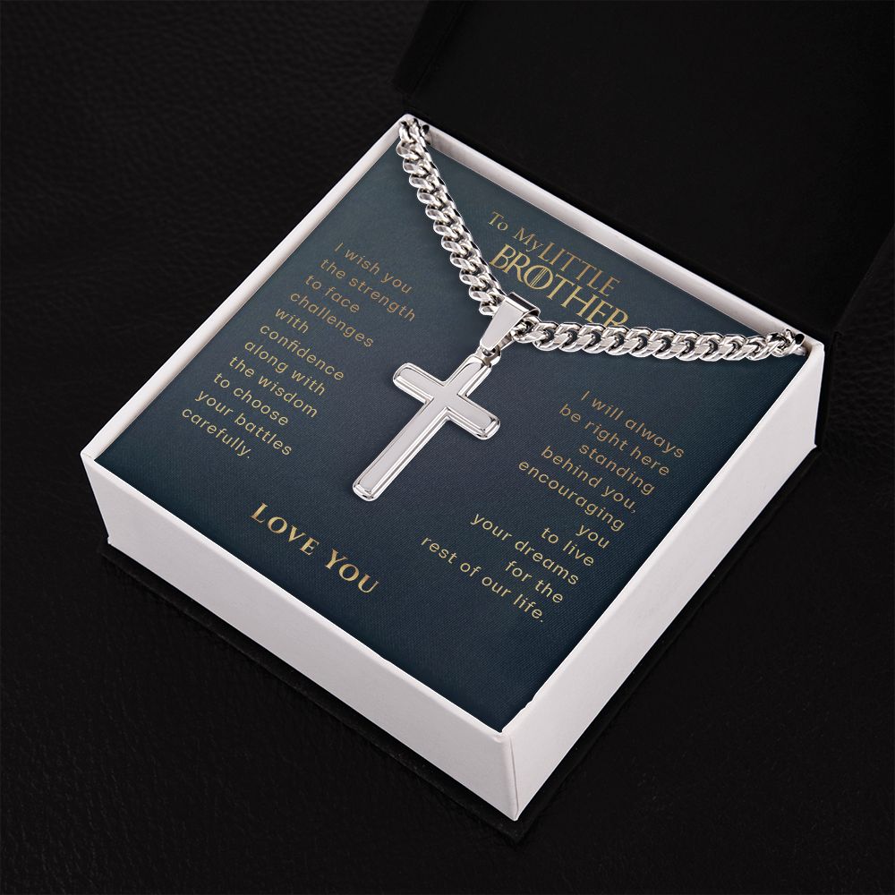 Personalized Little Brother Gift Cross Necklace, Brother Graduation, Brother Milestone Gift, From Sister, From Brother
