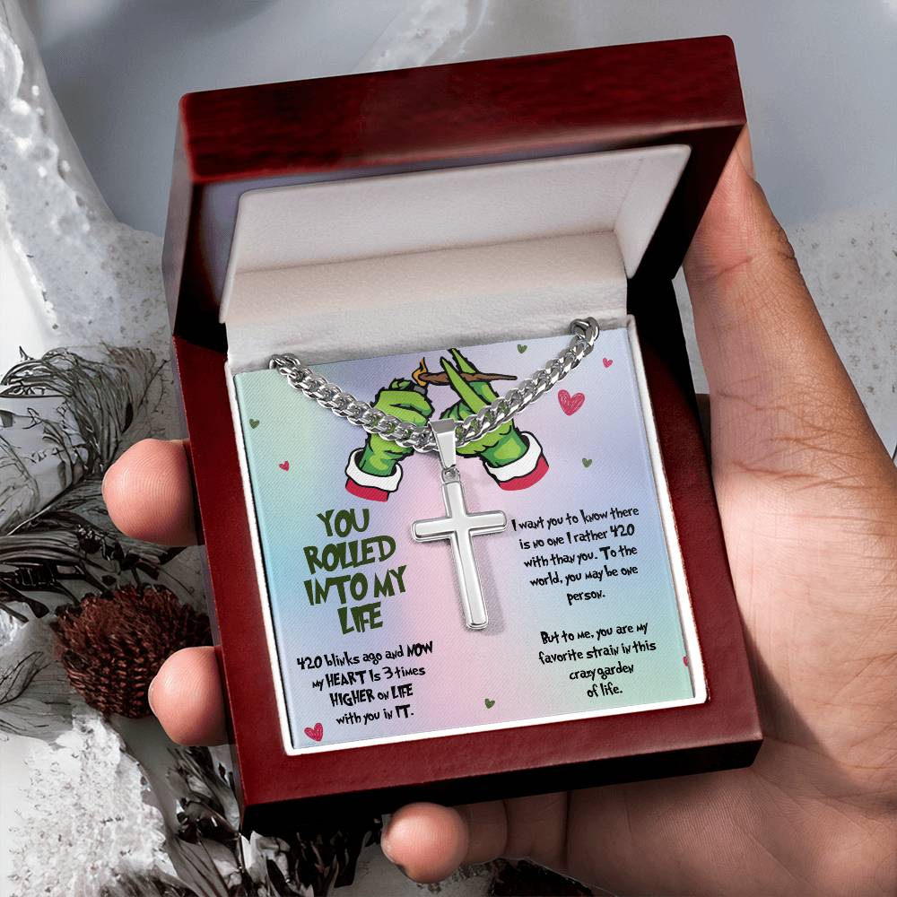 Personalized Stoner Necklace for Boyfriend, You Rolled into My Life, Christmas Gift for Him, 420 Gifts for Men, Weed Marijuana Cannabis Jewelry