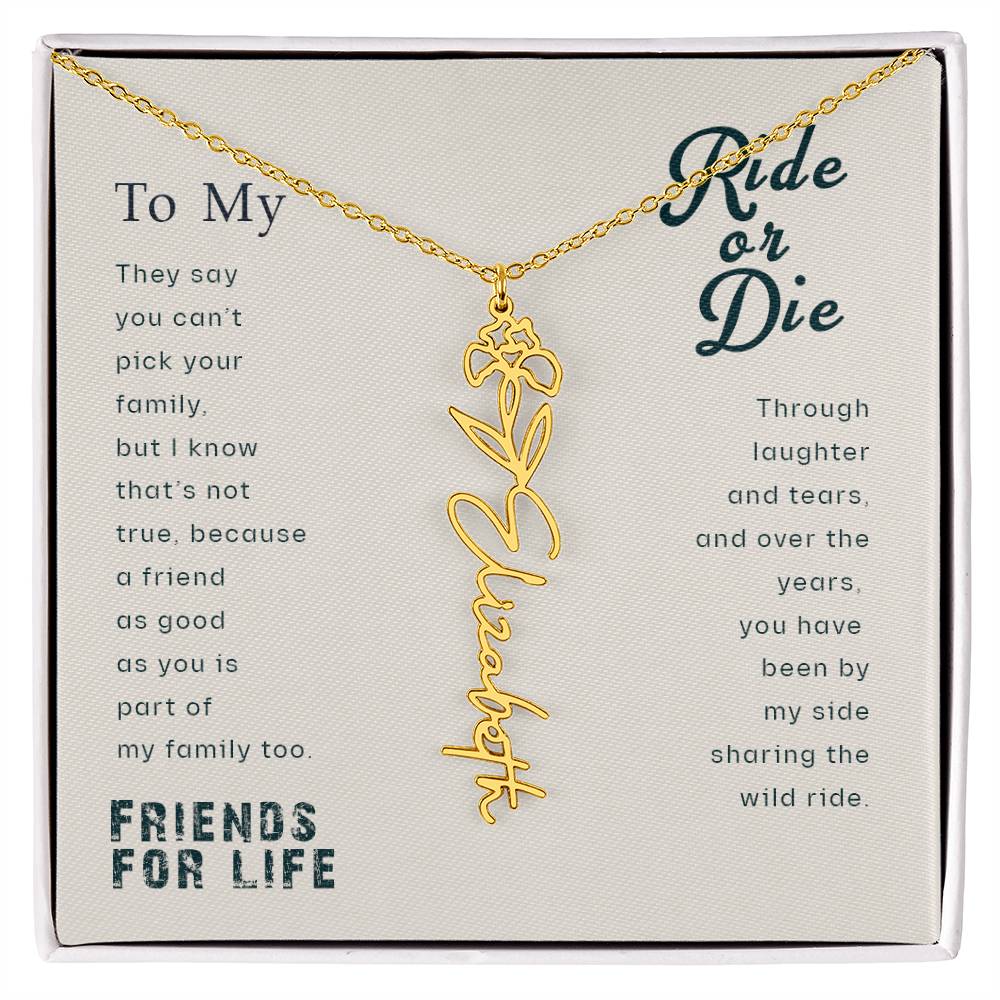 To My Ride Or Die Best Friend Flower Name Necklace, Personalized Gift for BFF, Best Friend, Unbiological Sister, Birthday Gifts, Bestie