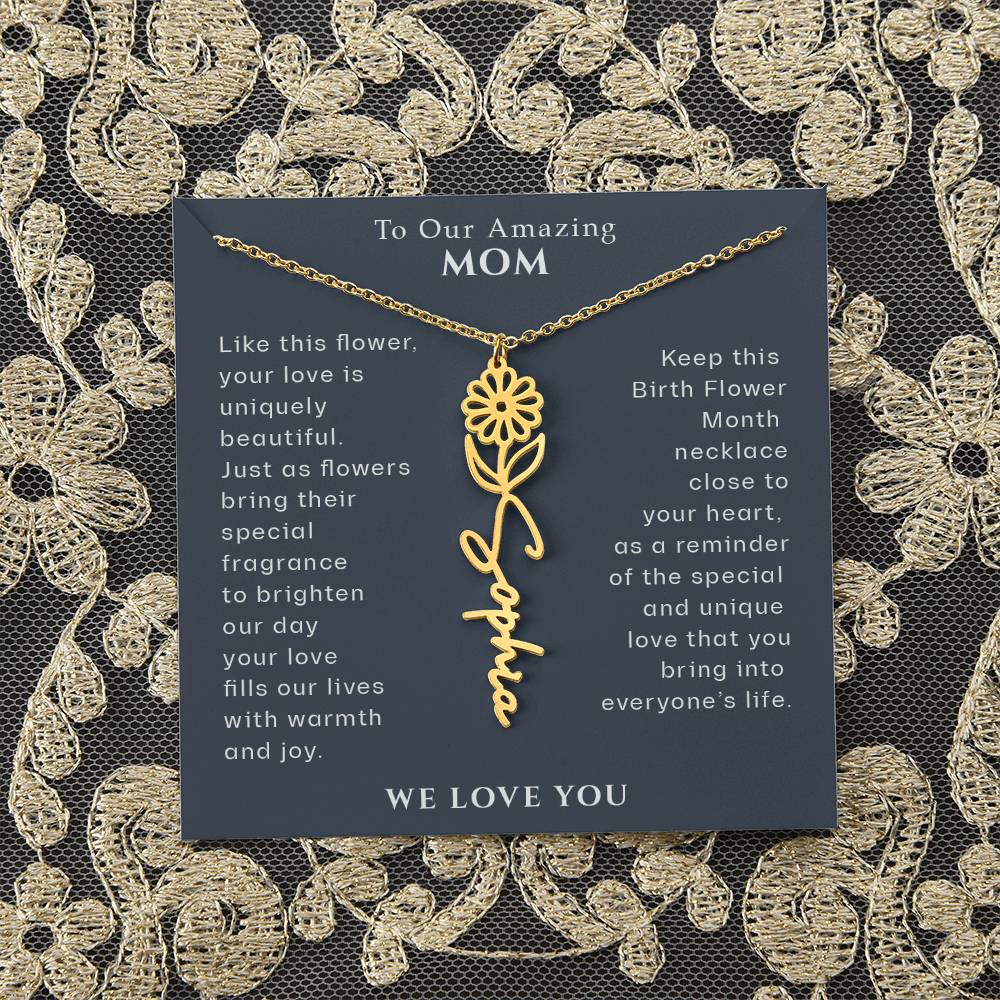 To Our Amazing Mom Birthflower Month Name Necklace, Personalized Mom Gifts from Kids, Mother's Day Birthday Christmas Gifts for Mom