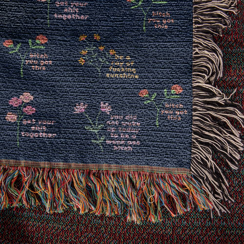 Sweary Affirmation Woven Blanket, Floral Throw Blanket Couch, Housewarming Gift for Best Friend, Gift for Her, Funny Swear Affirm