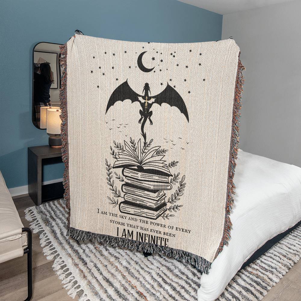 I Am The Sky And The Power Of Every Storm Dragon Rider Blanket, Dragon Book Woven Tapestry Blanket, Gift for Book Lovers