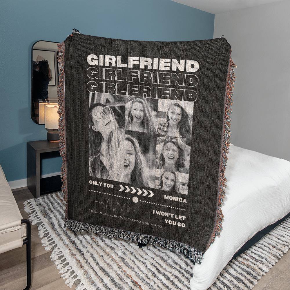 Personalized Girlfriend Blanket, Custom Girlfriend Photo Collage Woven Blanket, Only You Trendy Blanket, Anniversary Birthday Gift for Her