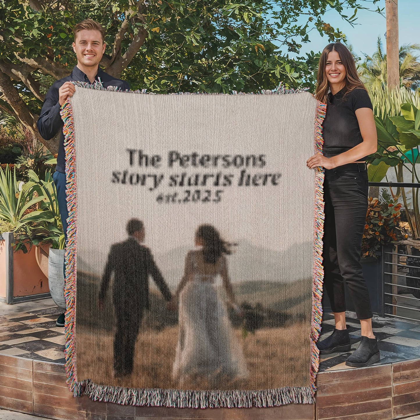 Custom Photo Woven Blanket – Personalized Wedding Anniversary Throw, Cotton Tapestry Blanket with Picture, Custom Couples Gift, Memorial Gift