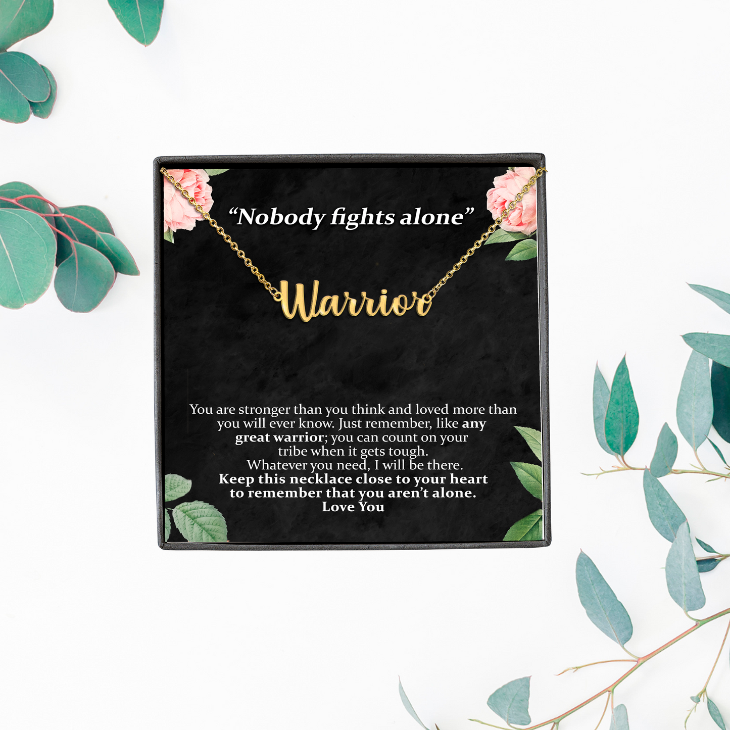 Warrior Name Cursive Necklace, Nobody Fights Alone Gift, Hardship Gift, Inspirational Motivational Jewelry