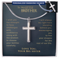 To My Little Brother Engraved Cross Necklace Gift, Gift For Little Brother from Sister, Graduation Gift, Birthday Gift For Brother