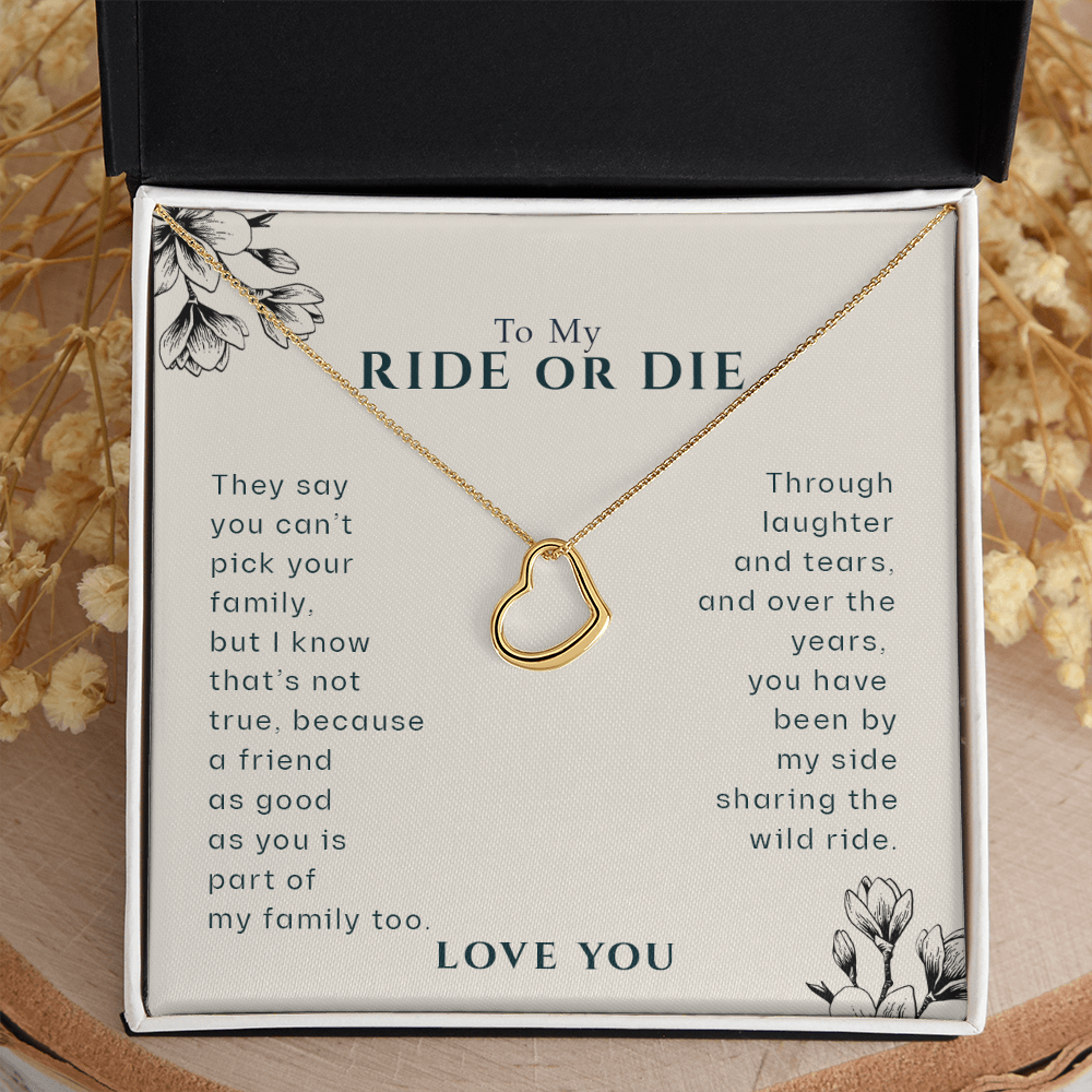 To My Ride Or Die Best Friend Heart Necklace | BFF, Best Friend, Unbiological Sister, Birthday Gifts, Best Friend Gift