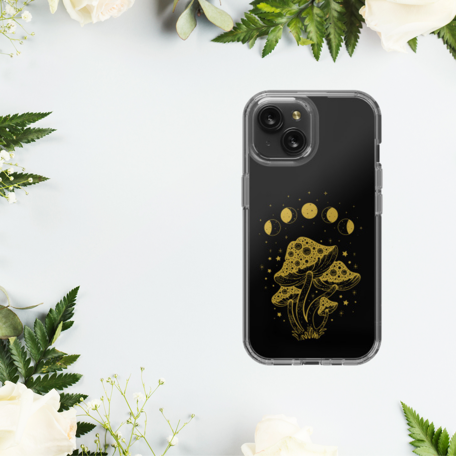 Moon Mushroom Clear iPhone 15 Case, Vintage Cottage Core Phone Cases,  Nature Lovers Gift, Enchanted Forest, Birthday Gift for Her