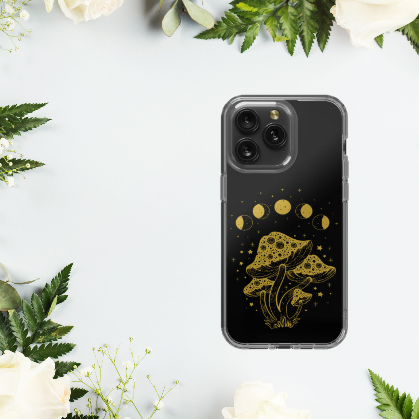 Moon Mushroom Clear iPhone 15 Pro Case, Vintage Cottage Core Phone Cases,  Nature Lovers Gift, Enchanted Forest, Birthday Gift for Her
