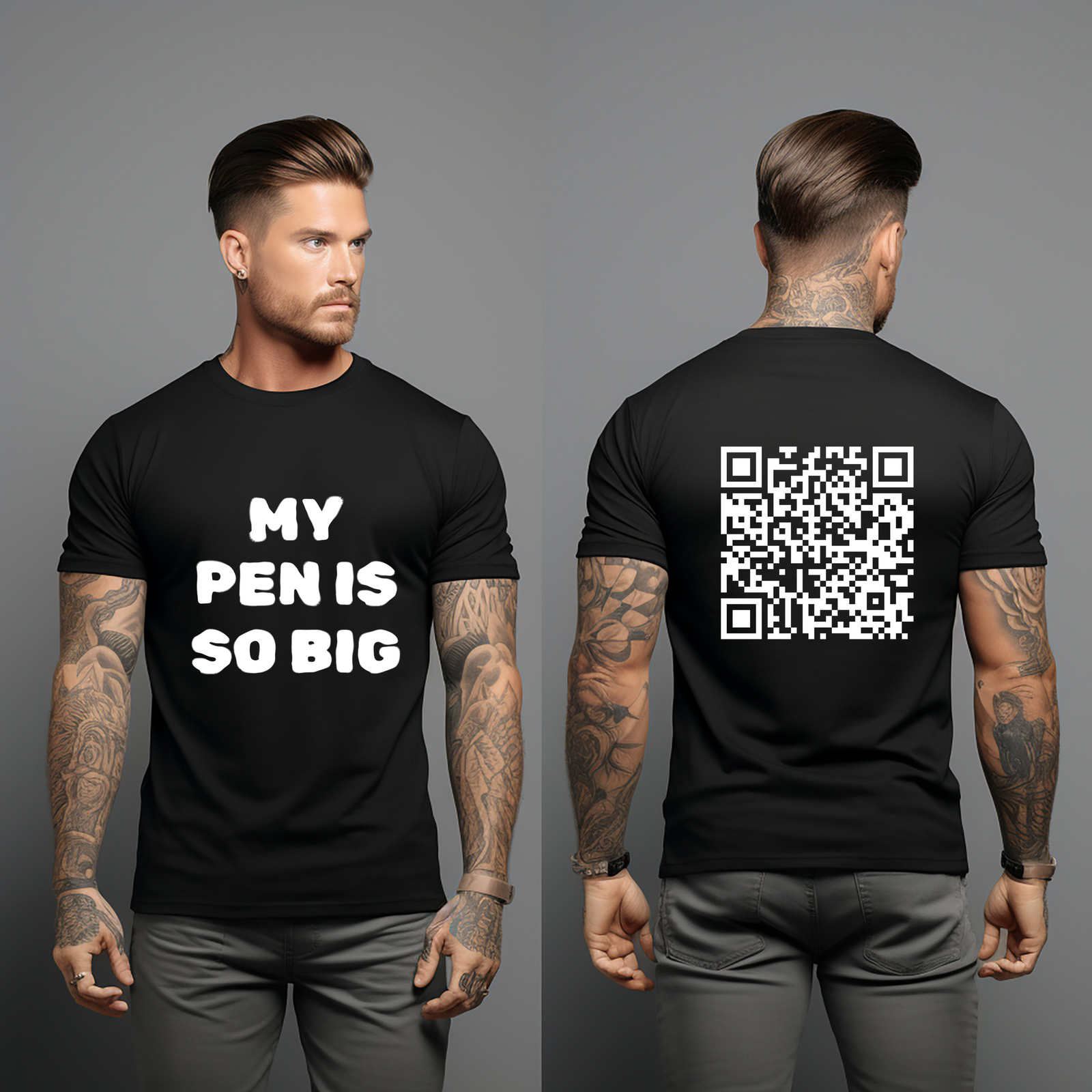 My Pen Is So Big Funny QR Code Shirt, Gag Gifts for Men, Scannable Meme Message Shirts, Offensive Gift for Him