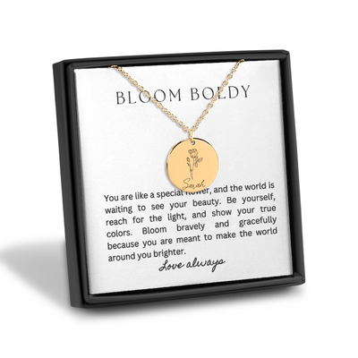 Personalized Bloom Birthflower Name Necklace, Gift For Friend