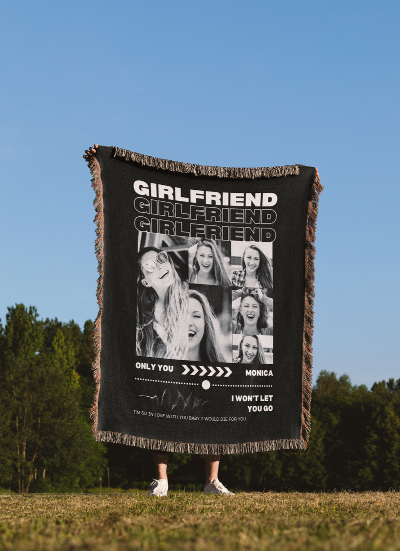 Personalized Girlfriend Blanket, Custom Girlfriend Photo Collage Woven Blanket, Only You Trendy Blanket, Anniversary Birthday Gift for Her