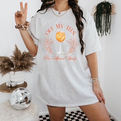 Personalized Off My Tits On Aperol Spritz Shirts, Custom Venmo Shirts Buy Me Drink, Funny Cocktail Shirts, Casual Summer Drink Tee