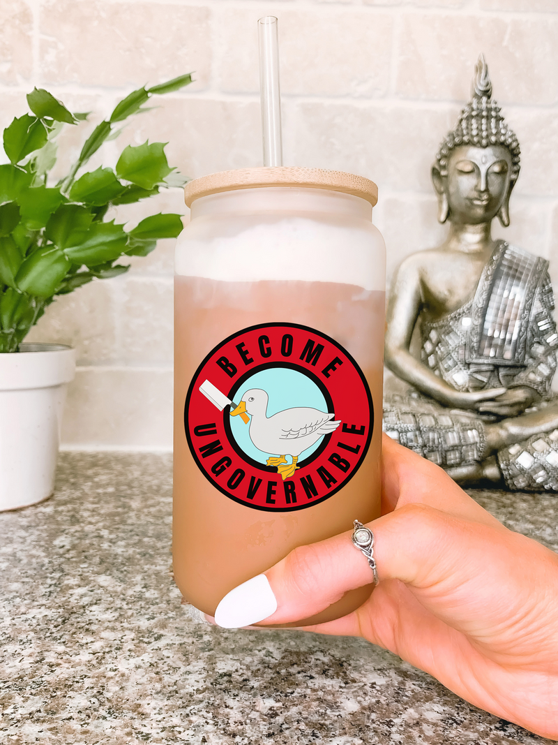 Become Ungovernable Glass Mug Tumbler, Goose With Knife Mug, Anarchist Mug, Funny Coffee Mug, Funny Animal Cup, Meme Gift Ideas