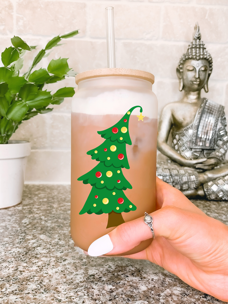 Funny Christmas Tree Glass Mug Tumbler, Trendy Christmas Tree, Holidays Gifts for Her, Secret Santa White Elephant Gift Ideas