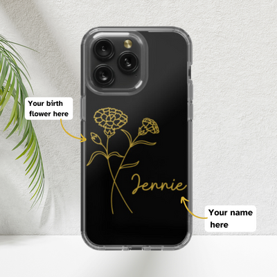 Personalized Birth Flower Clear iPhone 15 Plus Case, Custom Birth Month Floral Phone Case with Name, Customized Floral Phone Cases Gift for Her