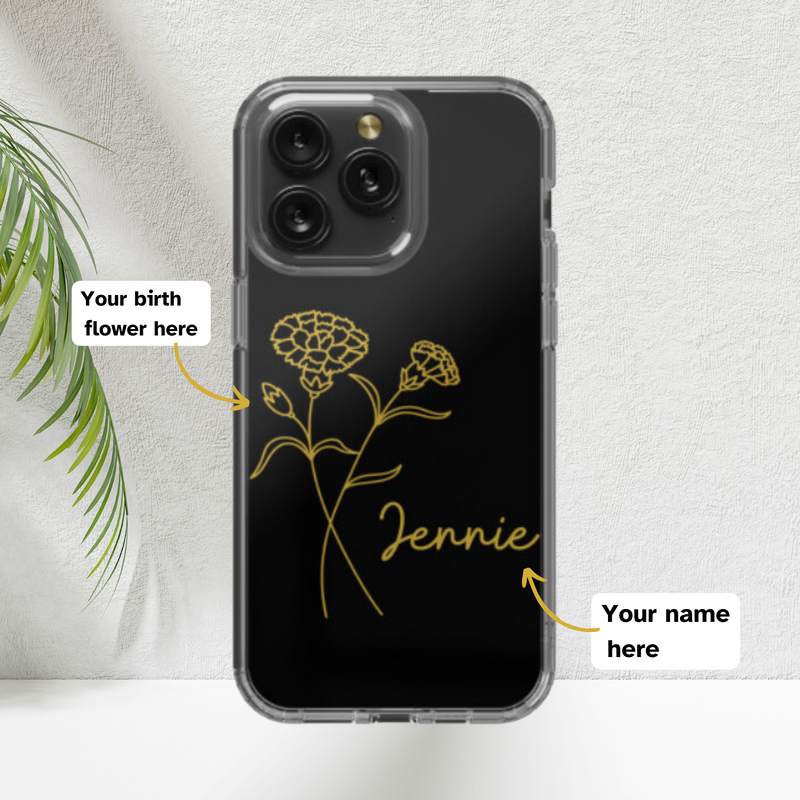 Personalized Birth Flower Clear iPhone 15 Case, Custom Birth Month Floral Phone Case with Name, Customized Floral Phone Cases Gift for Her