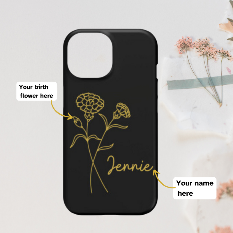 Personalized Birth Flower MagSafe iPhone 15 Pro Case, Custom Birth Month Floral Phone Case with Name, Customized Floral Phone Cases Gift for Her