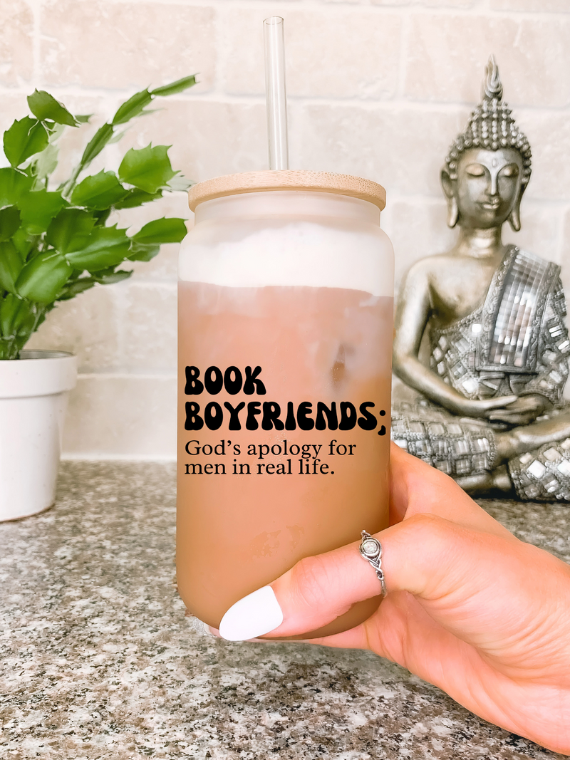 Book Boyfriend Glass Mug, Bookish Tumbler, Book Lover Gift , Smut Reader Coffee Mug, Reading Lover Travel Mug, Birthday Gift for Her