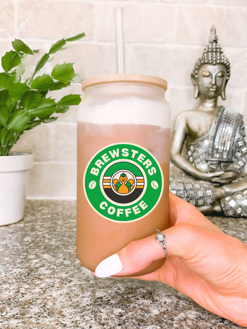 The Brewsters Coffee Glass Mug Tumbler, Birthday Gift for Her, The Roost Logo, Brewsters Coffee Mug, Animal Crossing Mug, Gamer Gift Ideas