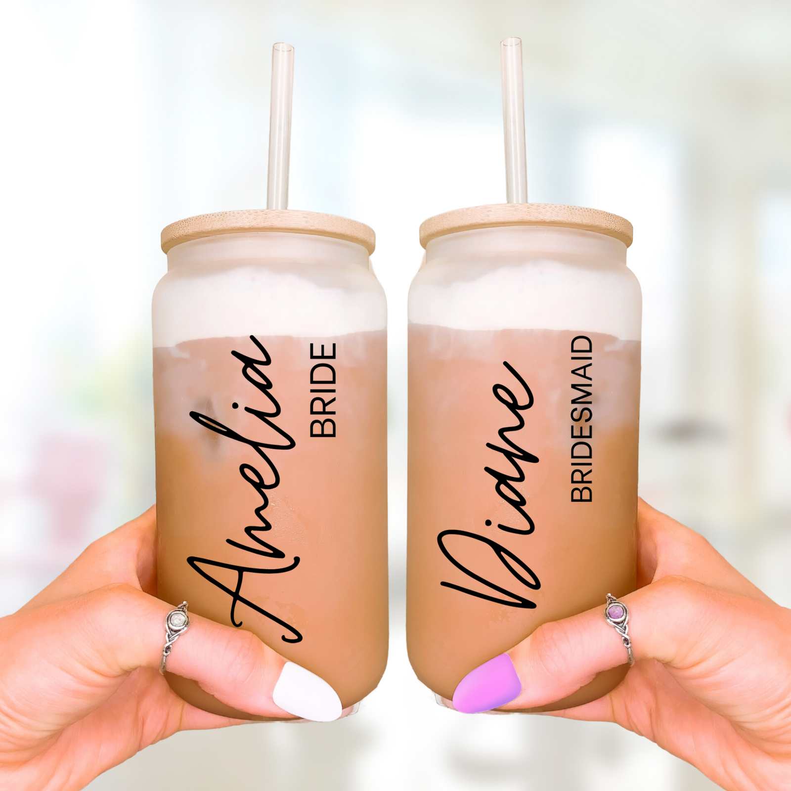 Bride and Bridesmaid Mug, Bachelorette Paty Gifts, Bachelorette Favor, Bridesmaid Proposal 16oz Glass Tumbler, Gift for Bride, Bridal Shower Travel Mug