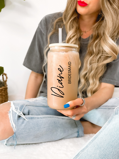 Bride and Bridesmaid Mug, Bachelorette Paty Gifts, Bachelorette Favor, Bridesmaid Proposal 16oz Glass Tumbler, Gift for Bride, Bridal Shower Travel Mug