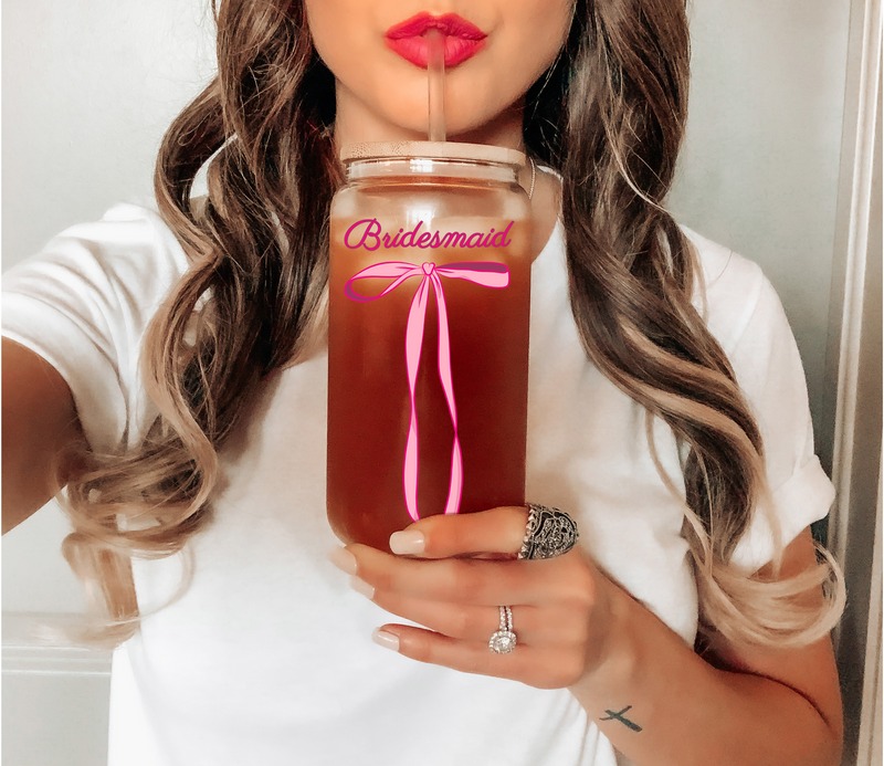 Gift for Bridesmaid, Cute 16oz Clear Glass Mug for Bridesmaid Proposal, Bachelorette Party Mugs, Gift from Bride, Bestie Tumbler