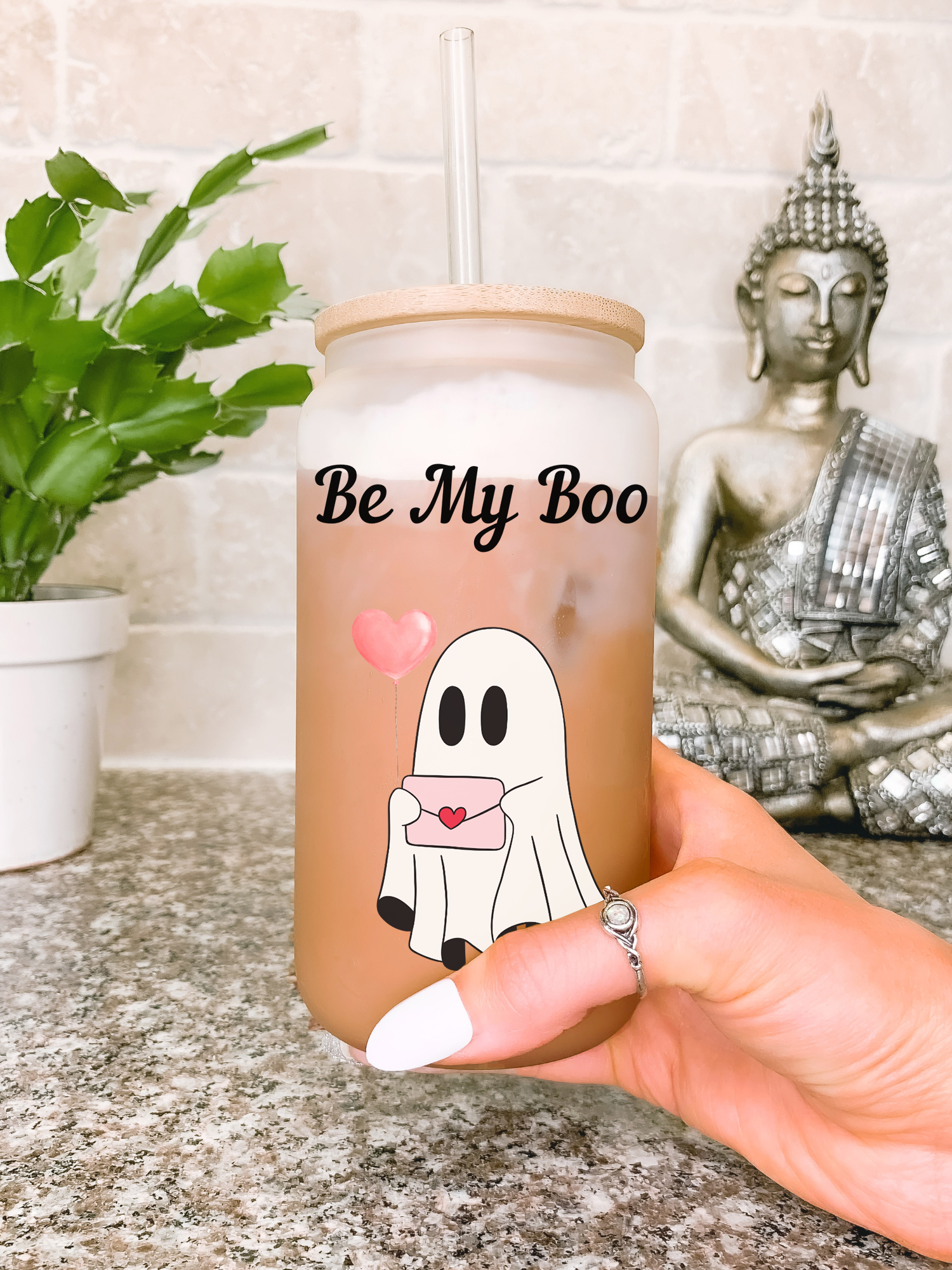 Be My Boo 16 oz Glass Mug Tumbler, Cute Valentines Day Gift for Girlfriend, Boyfriend Mugs, Funny Ghost Valentine Coffee Mug