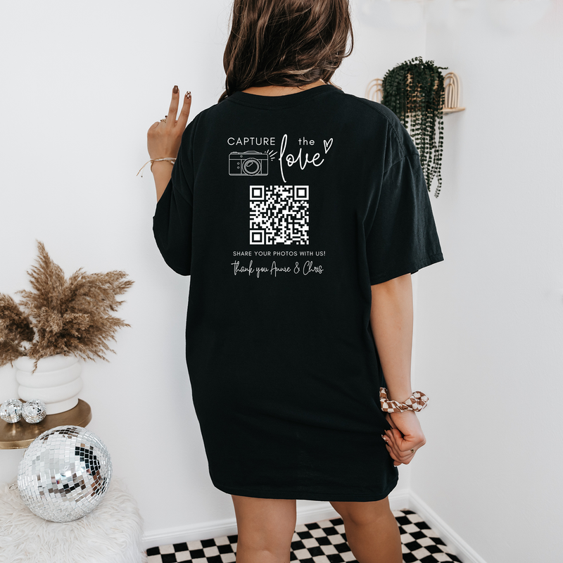 Personalized Capture The Love Share Photo Shirt, Bride and Groom Wedding Party Gift, Custom Wedding Photo QR Code, Scan and Upload Shirts