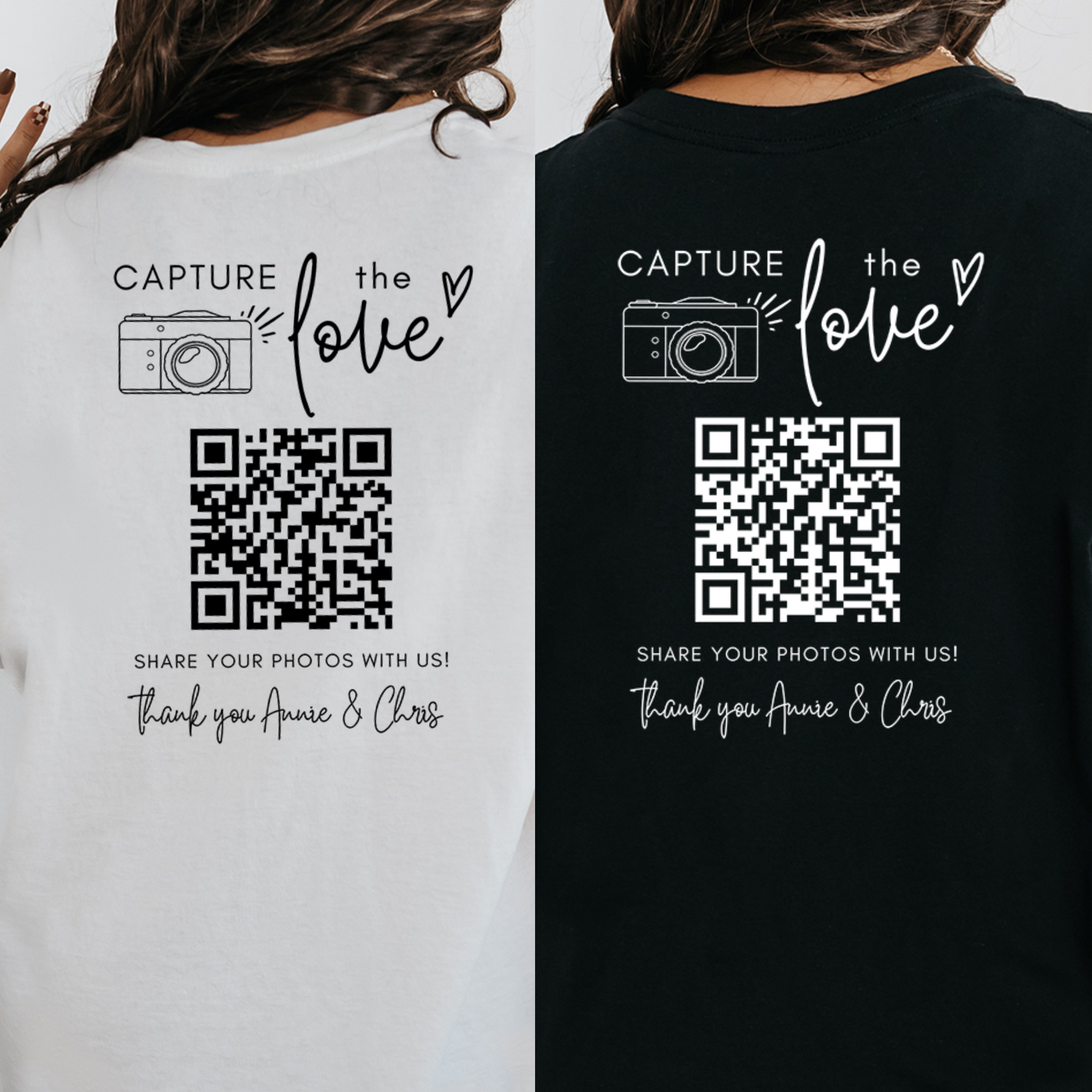 Personalized Capture The Love Share Photo Shirt, Bride and Groom Wedding Party Gift, Custom Wedding Photo QR Code, Scan and Upload Shirts