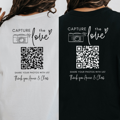 Personalized Capture The Love Share Photo Shirt, Bride and Groom Wedding Party Gift, Custom Wedding Photo QR Code, Scan and Upload Shirts