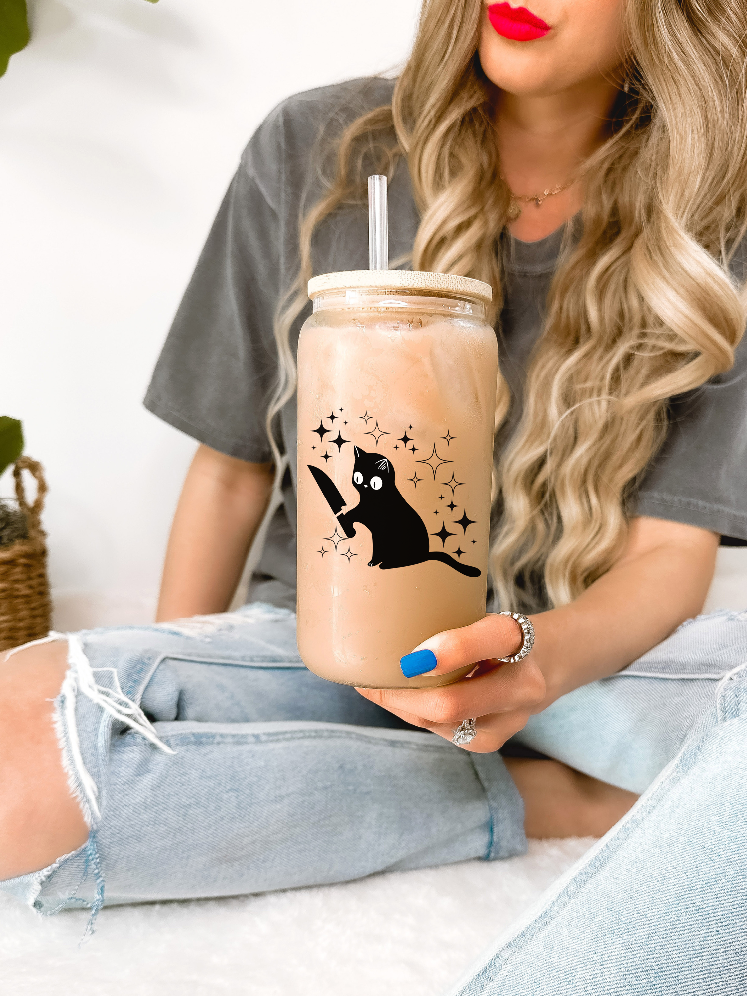 Funny Black Cat Glass Mug Tumbler, Cat Coffee Mug, Gift for Cat Mom, Cat Lovers Tumbler, Crazy Cat Lady Coffee Cup, Cat Dad Christmas Gifts