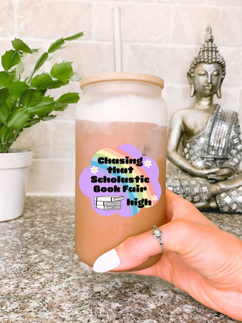 Chasing That Scholastic Book Fair High Glass Mug Tumbler, Bookworm Mug, Bibliophile Tumbler, Bookish Cup Bookish Gift for Her, Literary Gift