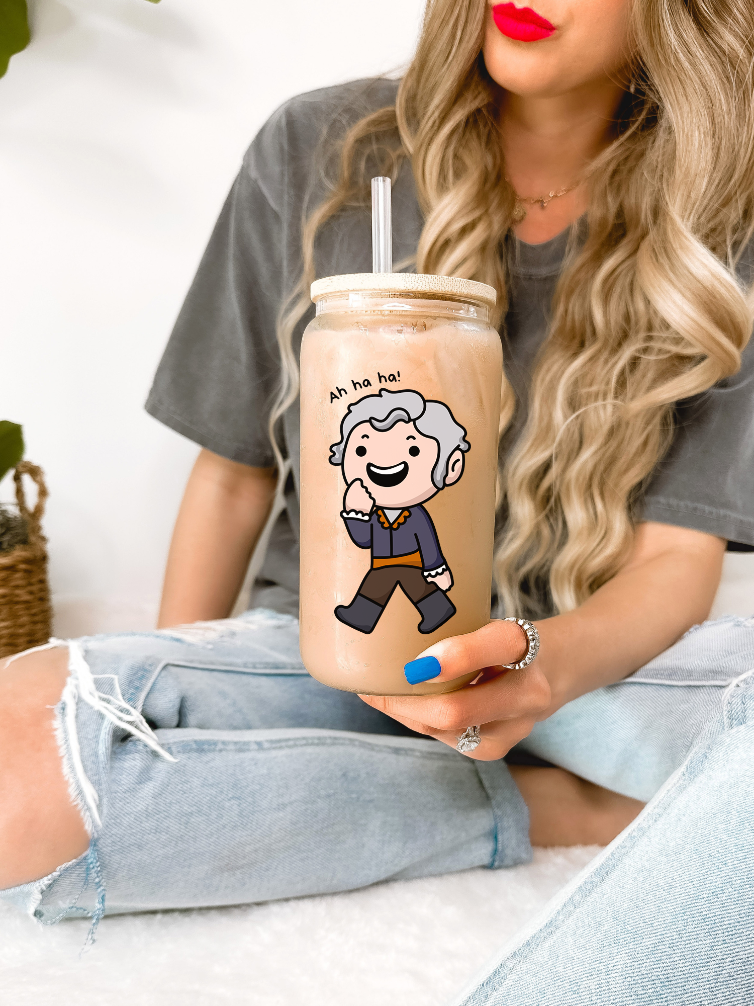 Funny Baldur's Gate 3 Glass Mug Tumbler, BG3 Coffee Cup, Gaming Gift for Daughter, Gamer Gift for Her, Cute Cartoon Tumbler
