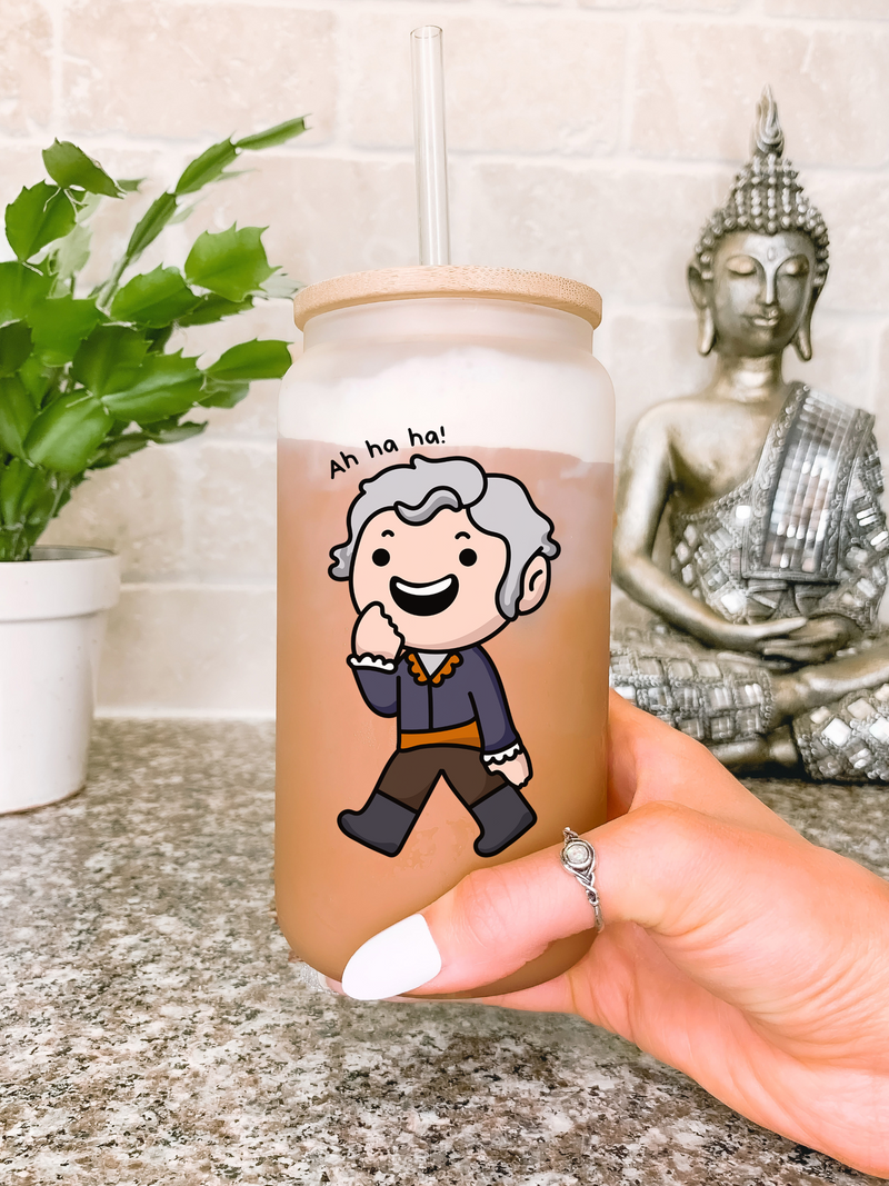 Funny Baldur's Gate 3 Glass Mug Tumbler, BG3 Coffee Cup, Gaming Gift for Daughter, Gamer Gift for Her, Cute Cartoon Tumbler