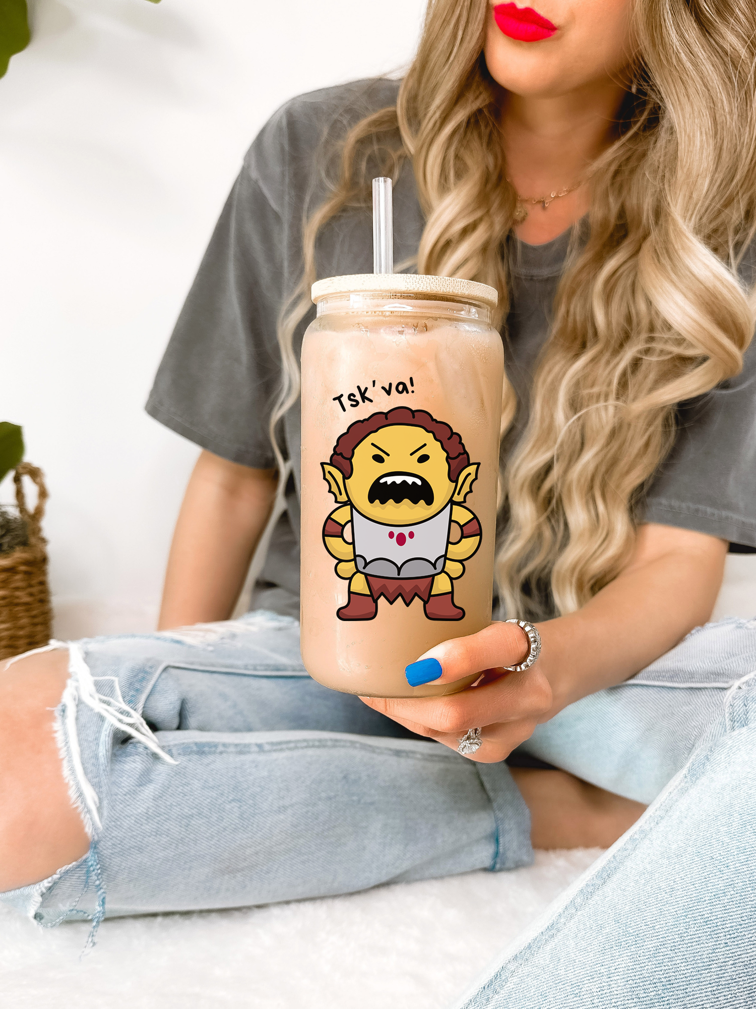 Funny Baldur's Gate 3 Glass Mug Tumbler, BG3 Coffee Cup, Funny Gaming Gift, Gamer Gift for Her, Cute Cartoon Tumbler