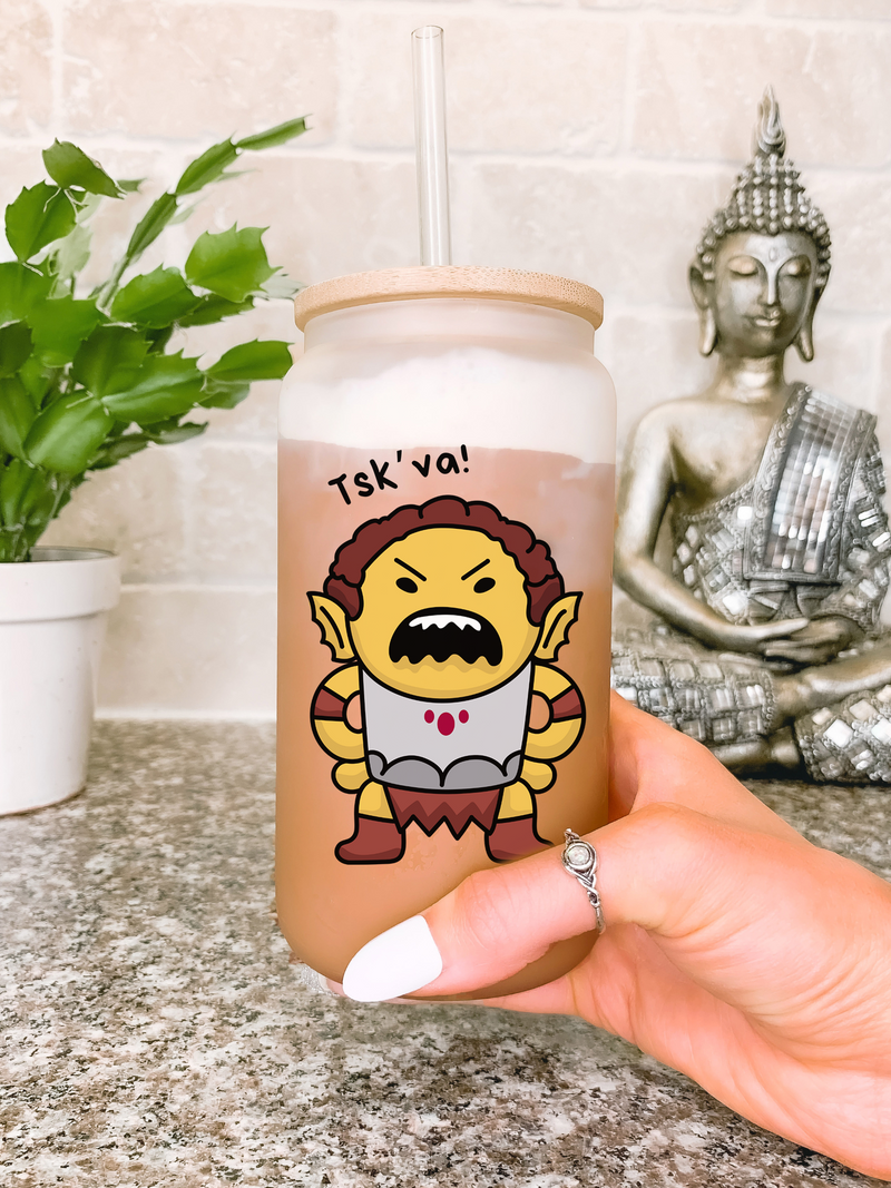 Funny Baldur's Gate 3 Glass Mug Tumbler, BG3 Coffee Cup, Funny Gaming Gift, Gamer Gift for Her, Cute Cartoon Tumbler