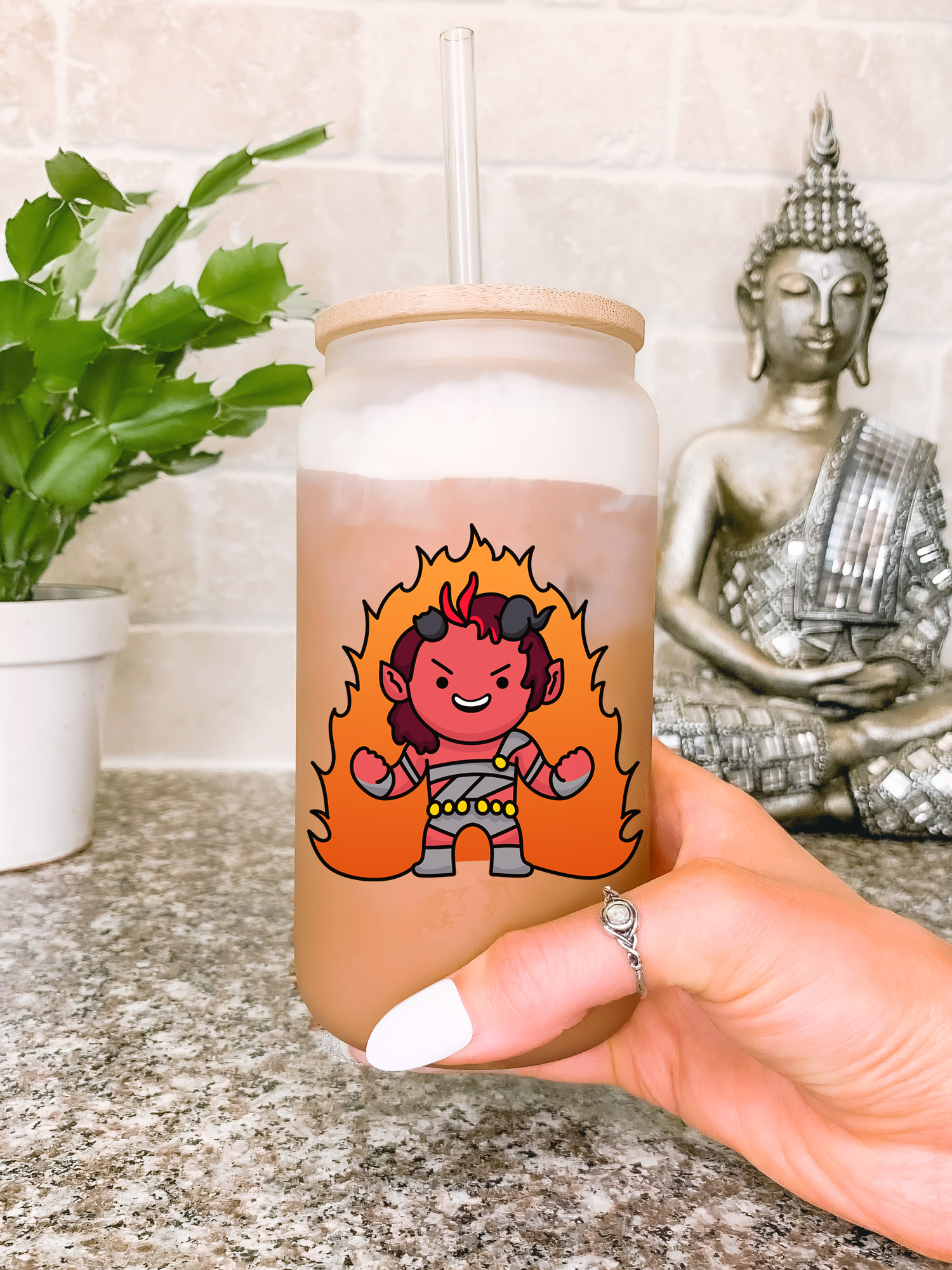 Baldur's Gate 3 Glass Mug Tumbler, BG3 Coffee Cup, Funny Gaming Gift, Gamer Gift for Her, Cute Cartoon Tumbler
