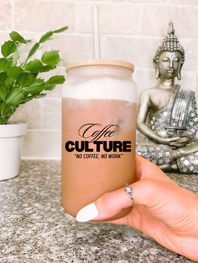 Coffee Culture Glass Mug, Coffee Lover Gift Ideas, Gift for Coffee Addict, Coffee Lovers Tumbler, Birthday Gift for Her, Gift for Her