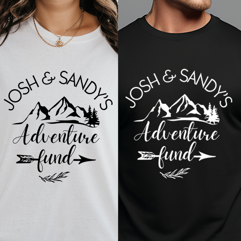 Personalized Couple Adventure Fund Shirts, Matching Shirts, Honeymoon Gift for Him and Her, Custom Venmo Shirts for Couples, Holiday Fund