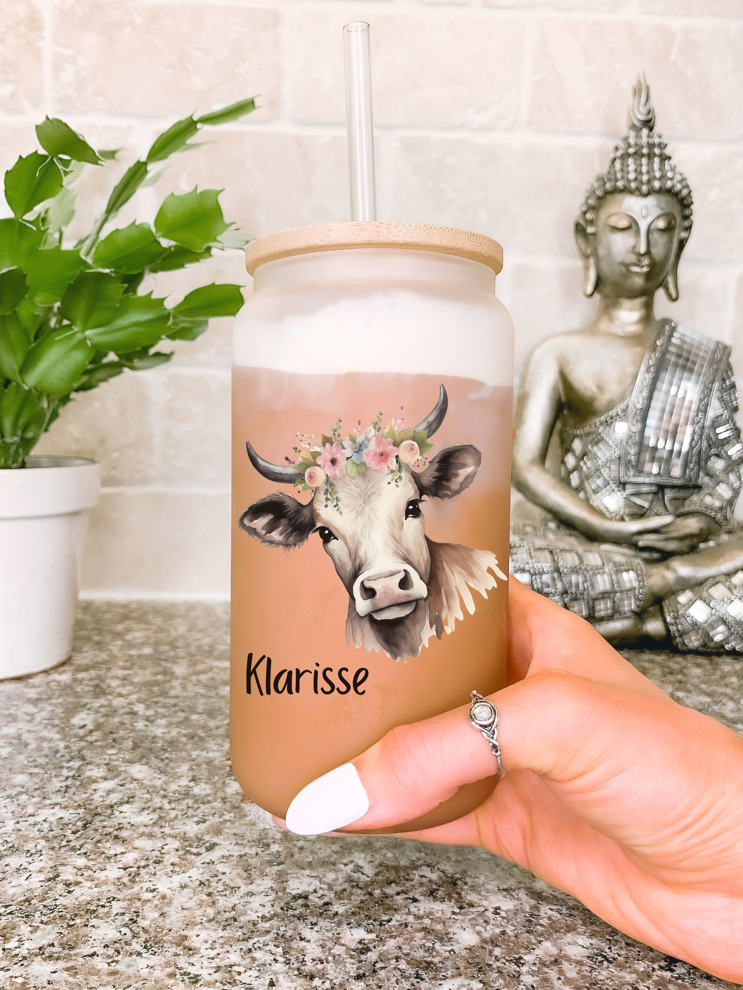 Personalized Cow Mug For Women, Peeking Cow Glass Mug Tumbler, Cow Gifts For Her, Cute Highland Cow Mug, Birthday Gift for Cow Lovers
