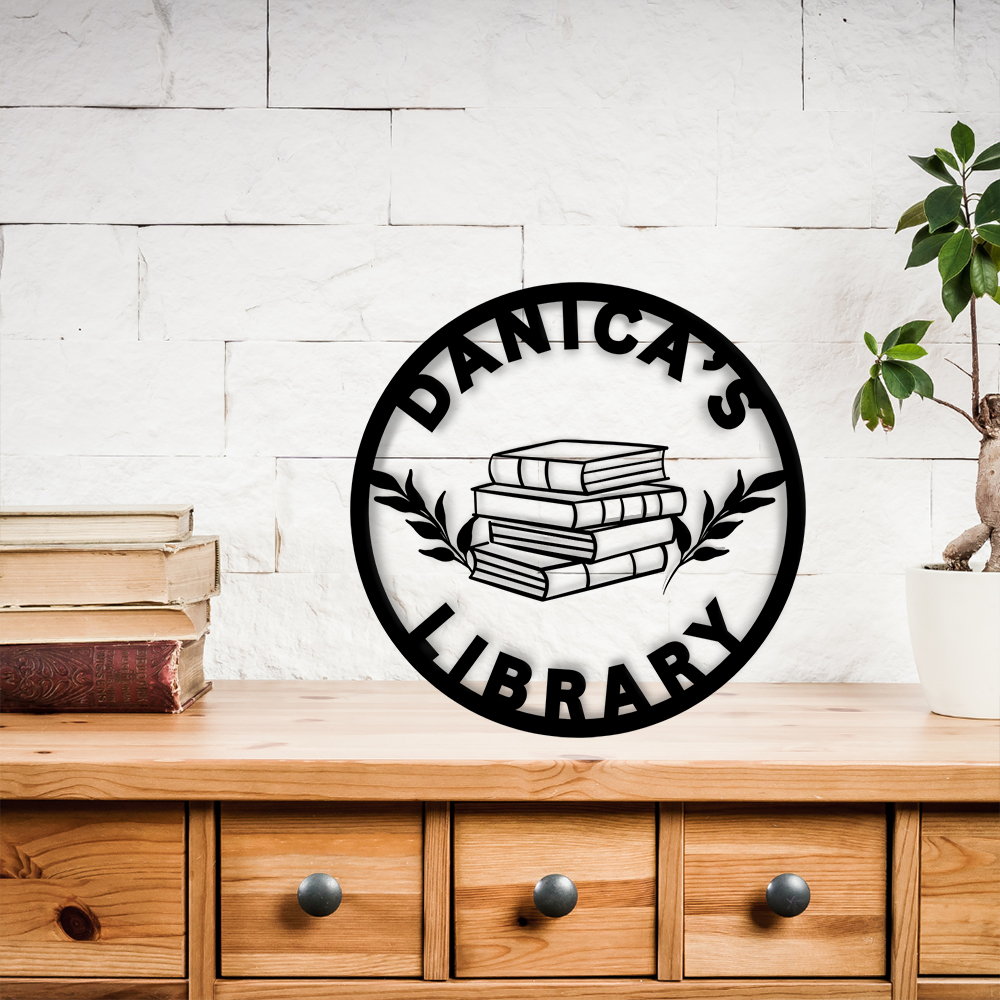 Custom Name Library Sign, Personalized Librarian Gifts for Her, Customized Library Decor, Gift for Readers Metall Wall Art