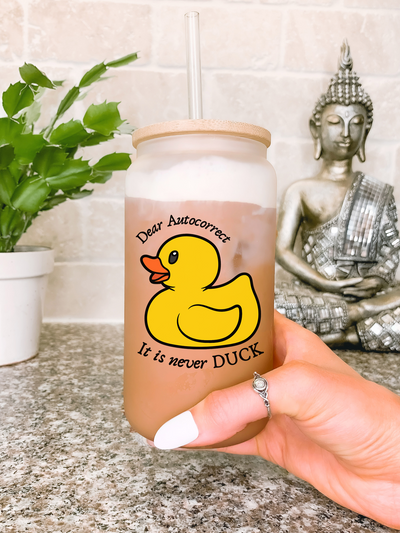 Dear Auto Correct Duck Mug, Funny Glass Mug Tumbler, Sassy Gift for Duck Lovers ,Birthday Gift for Bestie, Cute Duck Coffee Mug