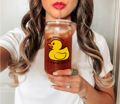 Dear Auto Correct Duck Mug, Funny Glass Mug Tumbler, Sassy Gift for Duck Lovers ,Birthday Gift for Bestie, Cute Duck Coffee Mug