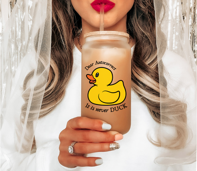 Dear Auto Correct Duck Mug, Funny Glass Mug Tumbler, Sassy Gift for Duck Lovers ,Birthday Gift for Bestie, Cute Duck Coffee Mug