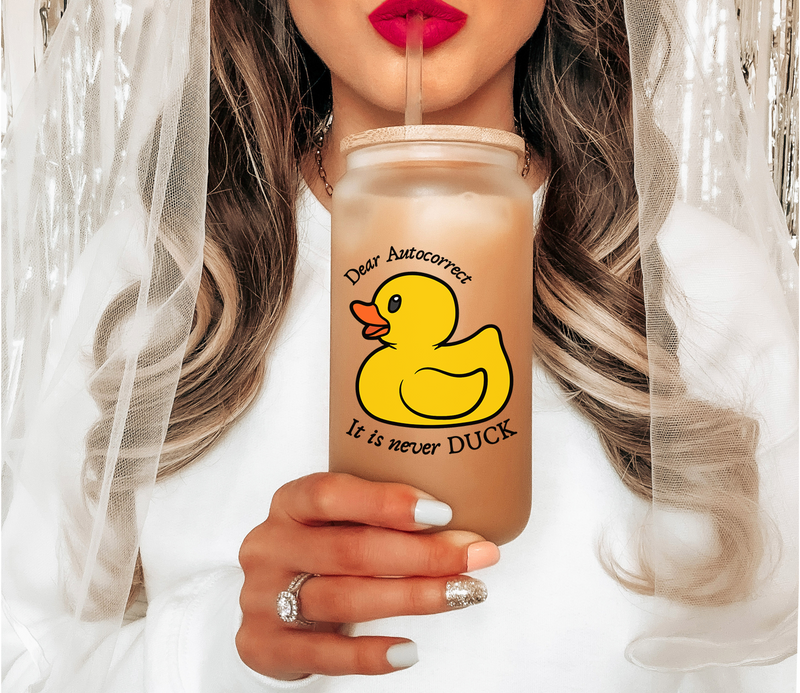 Dear Auto Correct Duck Mug, Funny Glass Mug Tumbler, Sassy Gift for Duck Lovers ,Birthday Gift for Bestie, Cute Duck Coffee Mug