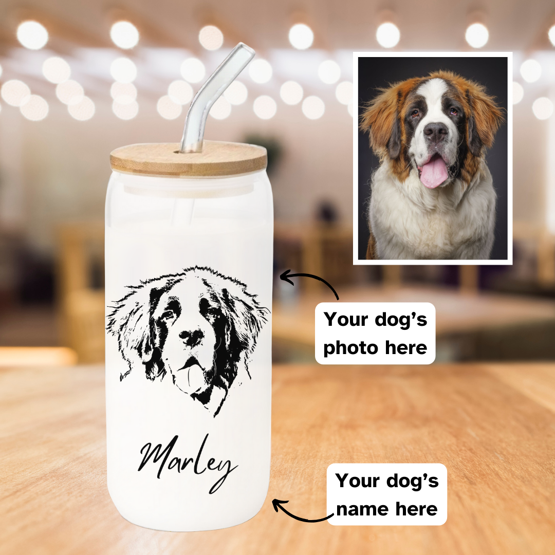 Personalized Dog Photo 20oz Frosted Glass Mug, Custom Gifts For Dog Lovers, Dog Lover Travel Mug, Gift For Dog Mom, Custom Pet Photo, Dog Memorial