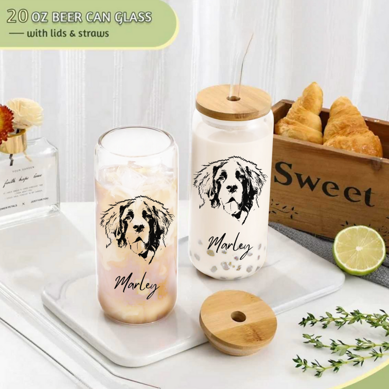 Personalized Dog Photo 20oz Frosted Glass Mug, Custom Gifts For Dog Lovers, Dog Lover Travel Mug, Gift For Dog Mom, Custom Pet Photo, Dog Memorial