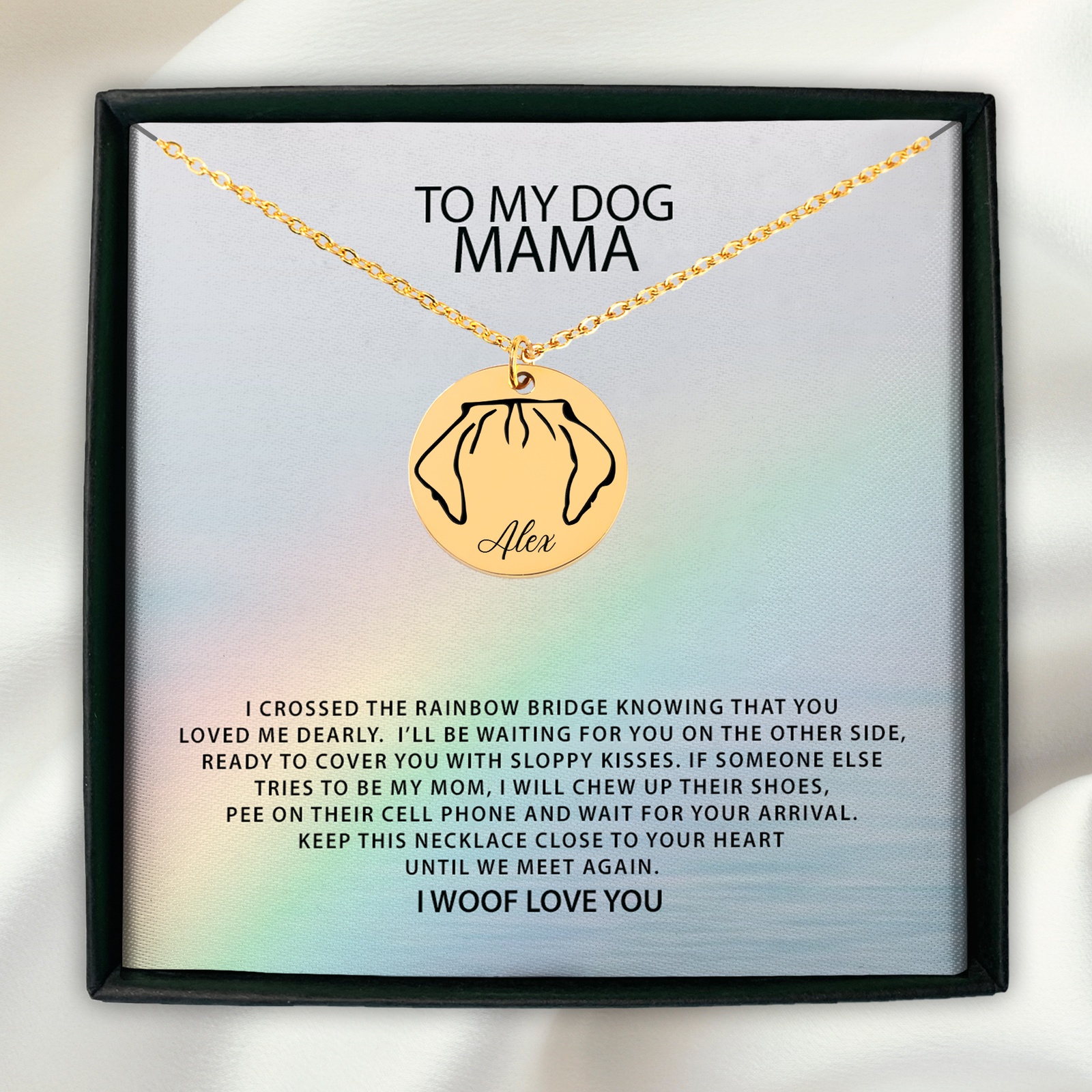 My Dog Mama Personalized Memorial Pet Ear Necklace | Rainbow Bridge Dog Necklace | Loss of Dog Gift | Dog Loss Gift | Dog Mom Gift