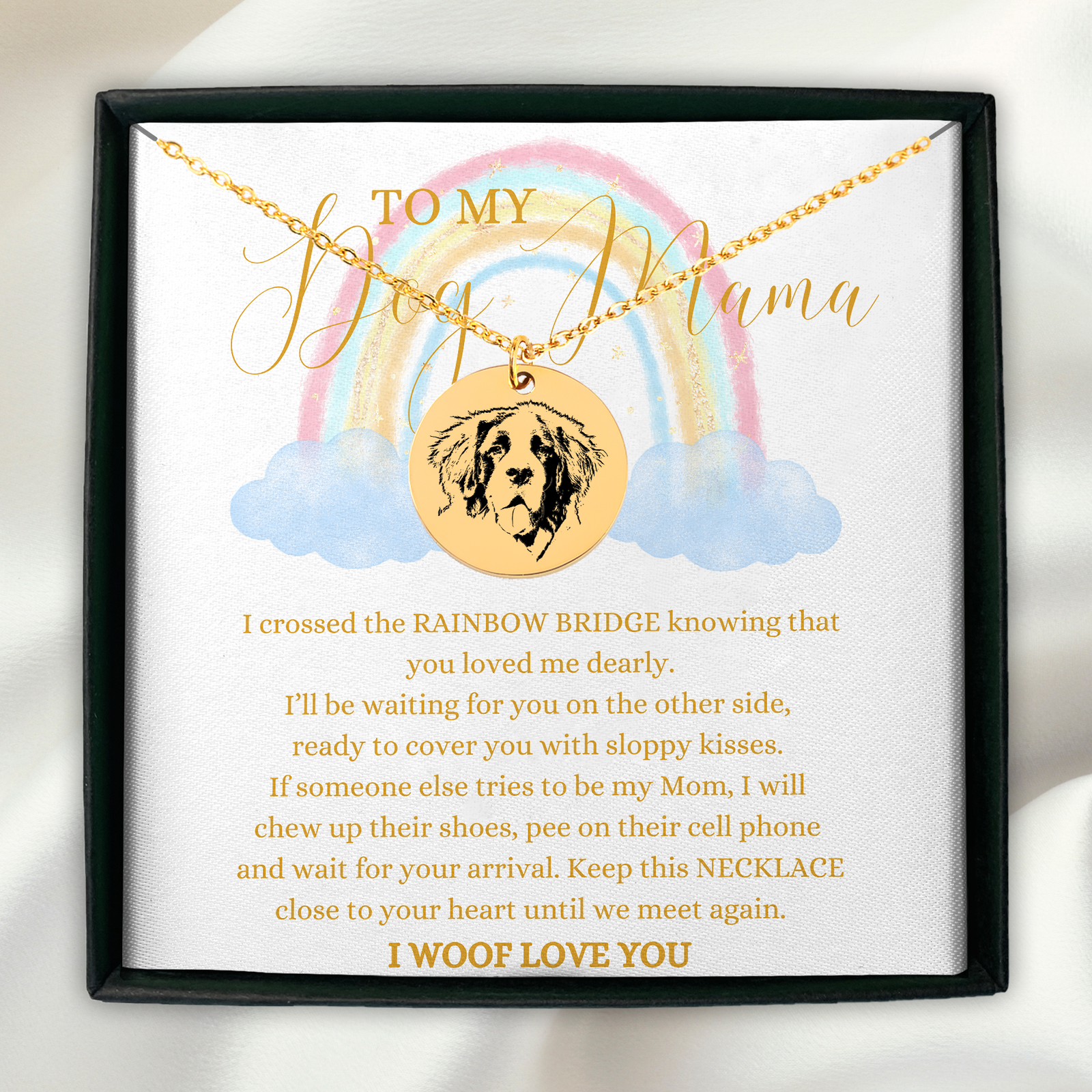 Personalized To My Dog Mama Necklace, Rainbow Dog Necklace, Loss of Dog, Pet Loss Jewelry, Custom Gift for Dog Mom